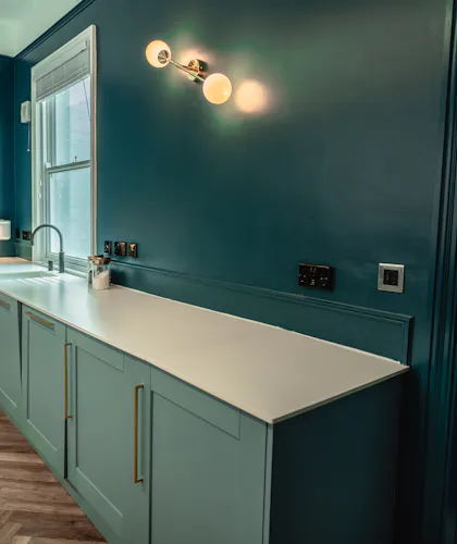 Navy painted cabinetry